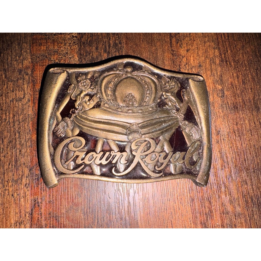 Crown Royal Vintage Brass Tone Belt Buckle Whiskey Distillery Collectible
